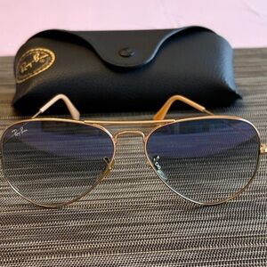 Ray-Ban Gold Aviator Sunglasses with Blue Gradient Lenses
